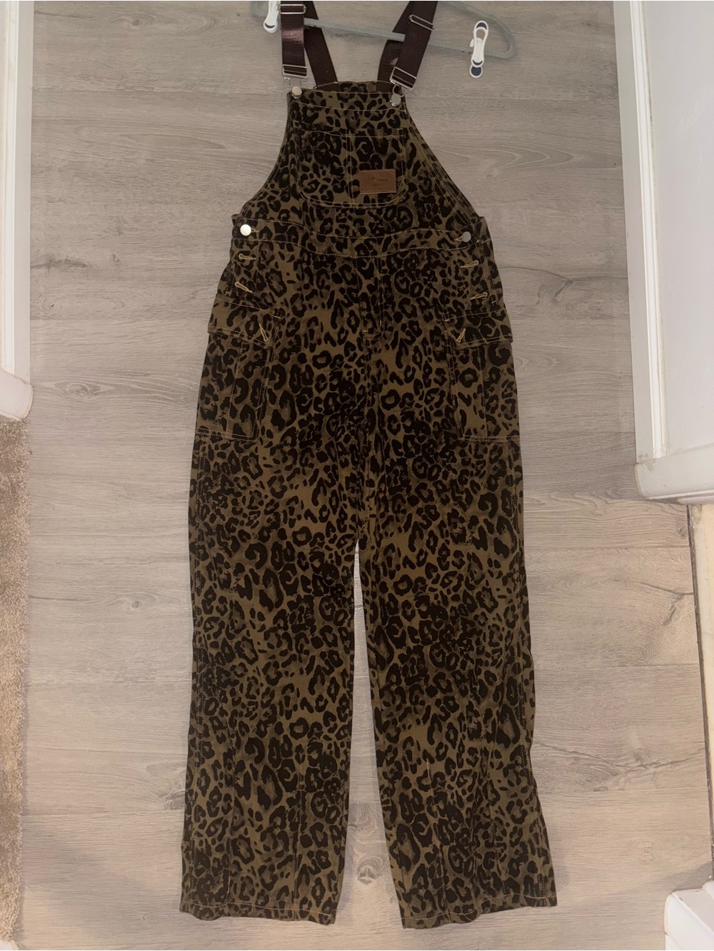 UP Premium Jeans Leopard Print Wide Leg Overalls